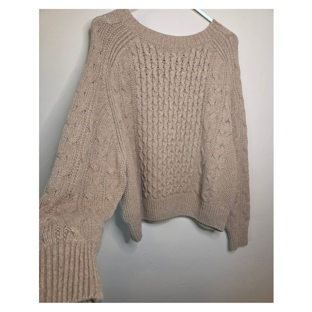Women's Tan Cable Knit Raglan Sweater Cotton Wool Blend L